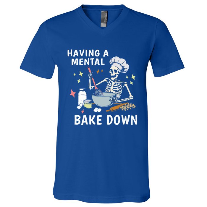 Funny Skeleton Baker Baking Lover Having A Tal Bake Down Great Gift V-Neck T-Shirt