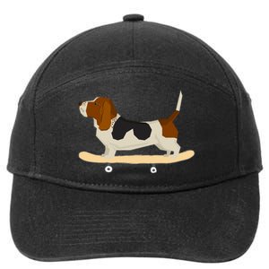 Funny Skateboarding Bassett Hound Dog Gift 7-Panel Snapback Hat