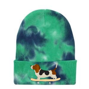 Funny Skateboarding Bassett Hound Dog Gift Tie Dye 12in Knit Beanie