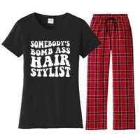 Funny Somebody's Bomb Ass Hairstylist Design Women's Flannel Pajama Set