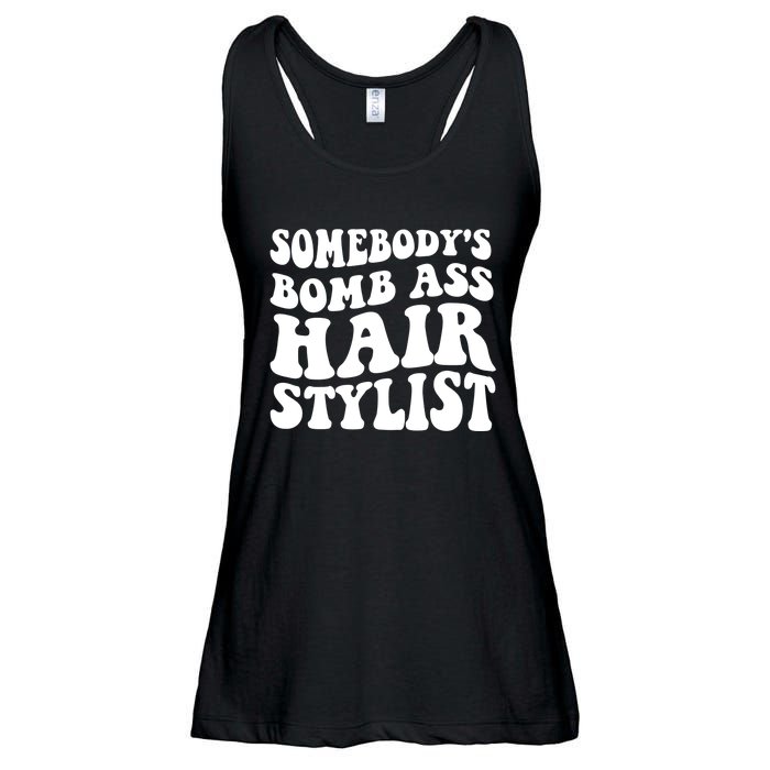 Funny Somebody's Bomb Ass Hairstylist Design Ladies Essential Flowy Tank