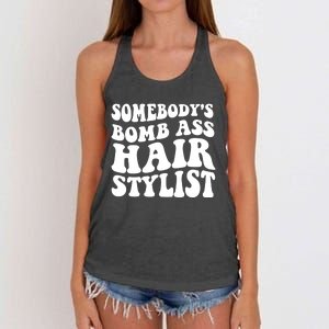 Funny Somebody's Bomb Ass Hairstylist Design Women's Knotted Racerback Tank