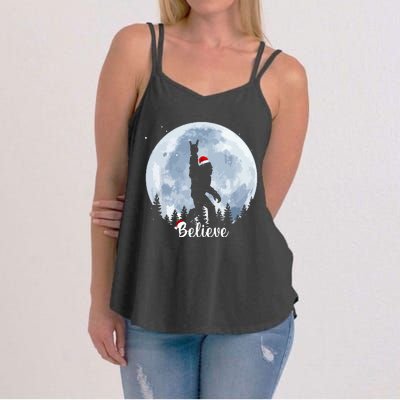 Funny Santa Bigfoot Christmas Rock Roll Sasquatch Believe Xmas Gift Women's Strappy Tank