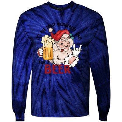 Funny Santa Beer Tie-Dye Long Sleeve Shirt