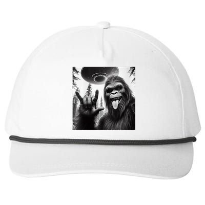 Funny Sasquatch Bigfoot Rock On Selfie With Ufo Alien Snapback Five-Panel Rope Hat