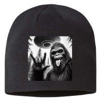 Funny Sasquatch Bigfoot Rock On Selfie With Ufo Alien Sustainable Beanie