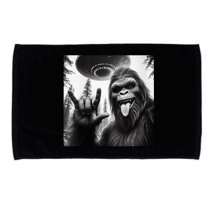 Funny Sasquatch Bigfoot Rock On Selfie With Ufo Alien Microfiber Hand Towel