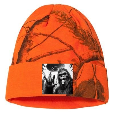 Funny Sasquatch Bigfoot Rock On Selfie With Ufo Alien Kati Licensed 12" Camo Beanie