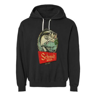 Fishing Schmidt Beer Make Your Own Luck 1894 Vintage Garment-Dyed Fleece Hoodie