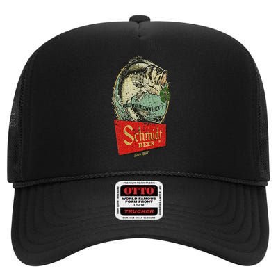 Fishing Schmidt Beer Make Your Own Luck 1894 Vintage High Crown Mesh Back Trucker Hat