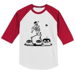 Funny Skeleton Baseball Player Halloween Women Kids Colorblock Raglan Jersey