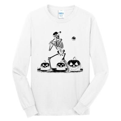 Funny Skeleton Baseball Player Halloween Women Tall Long Sleeve T-Shirt