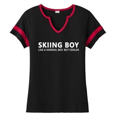 Funny Ski Boy Skiing Boy Ladies Halftime Notch Neck Tee