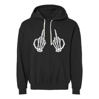 Funny Skeleton Bones Middle Finger Hands Garment-Dyed Fleece Hoodie