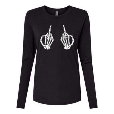 Funny Skeleton Bones Middle Finger Hands Womens Cotton Relaxed Long Sleeve T-Shirt