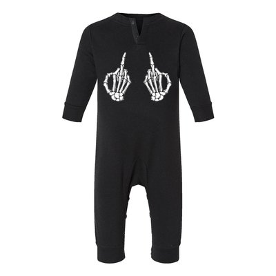 Funny Skeleton Bones Middle Finger Hands Infant Fleece One Piece