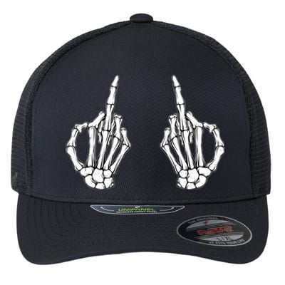 Funny Skeleton Bones Middle Finger Hands Flexfit Unipanel Trucker Cap