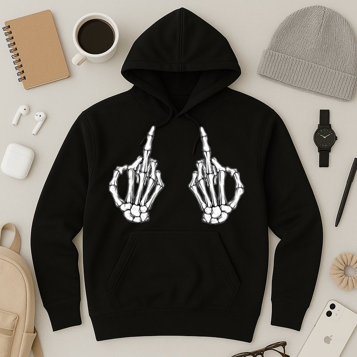Funny Skeleton Bones Middle Finger Hands Hoodie