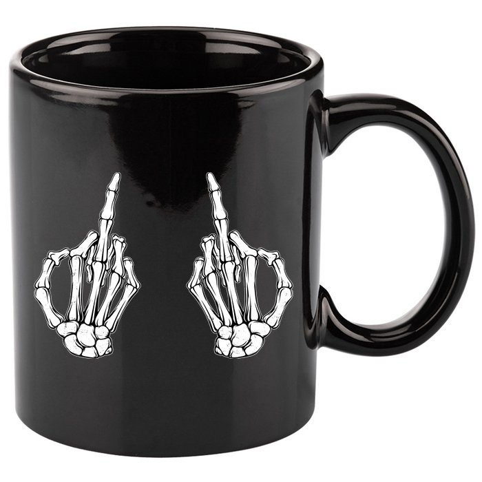 Funny Skeleton Bones Middle Finger Hands 11oz C Handle Ceramic Mug