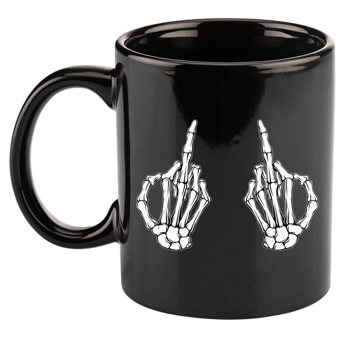 Funny Skeleton Bones Middle Finger Hands 11oz C Handle Ceramic Mug