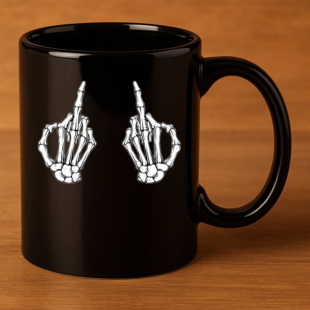 Funny Skeleton Bones Middle Finger Hands 11oz C Handle Ceramic Mug