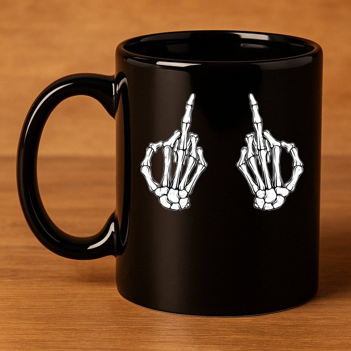Funny Skeleton Bones Middle Finger Hands 11oz C Handle Ceramic Mug