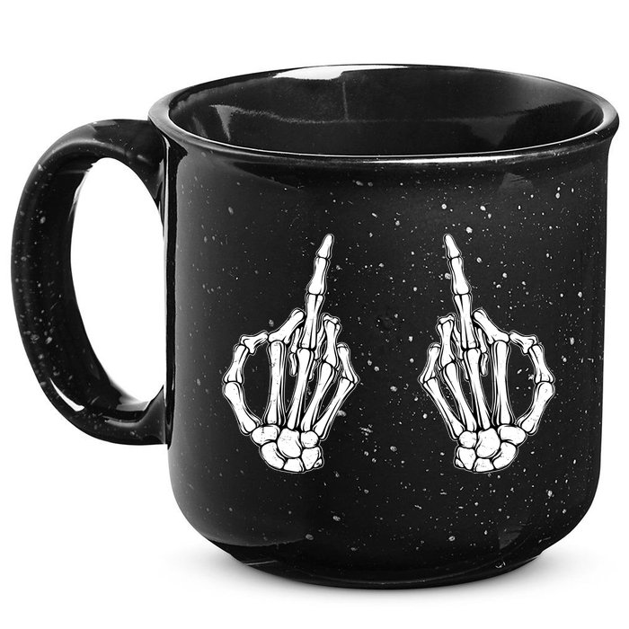 Funny Skeleton Bones Middle Finger Hands 15oz Campfire Ceramic Mug