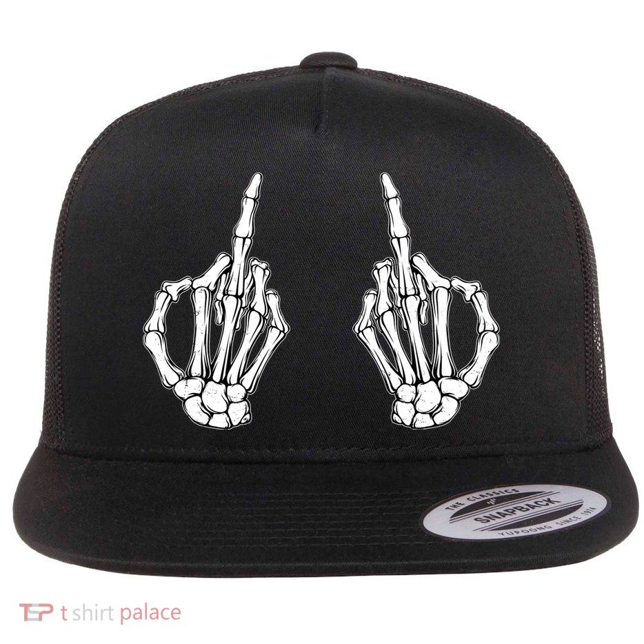Funny Skeleton Bones Middle Finger Hands Flatbill Hat