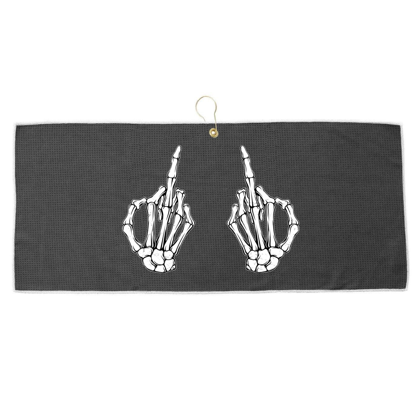 Funny Skeleton Bones Middle Finger Hands Large Microfiber Waffle Golf Towel