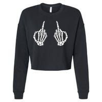 Funny Skeleton Bones Middle Finger Hands Cropped Pullover Crew