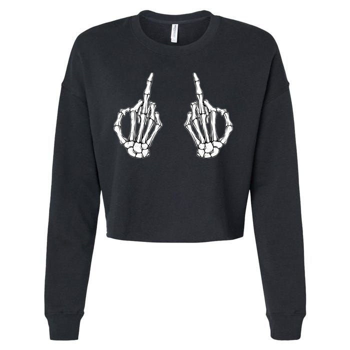 Funny Skeleton Bones Middle Finger Hands Cropped Pullover Crew