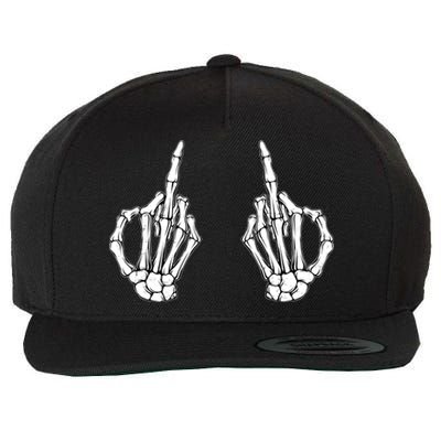 Funny Skeleton Bones Middle Finger Hands Wool Snapback Cap