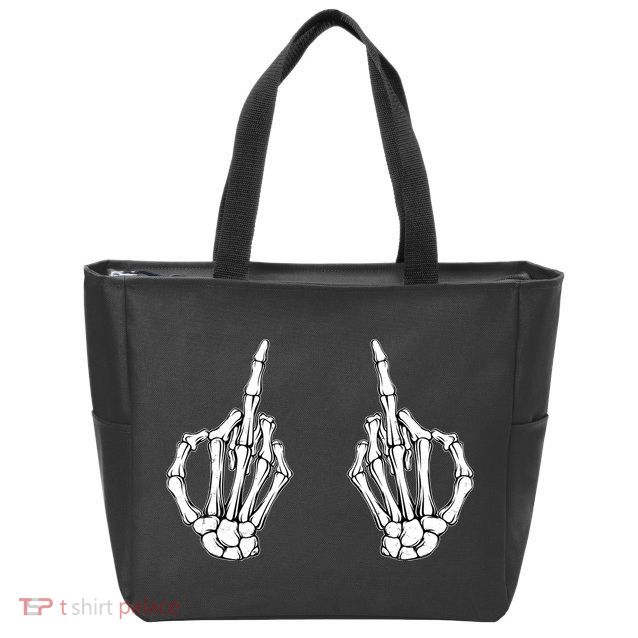 Funny Skeleton Bones Middle Finger Hands Zip Tote Bag