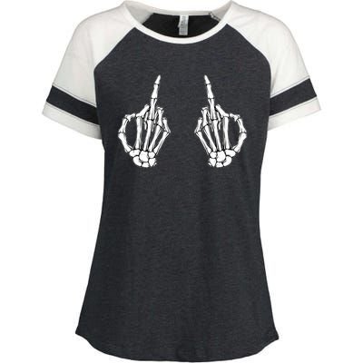 Funny Skeleton Bones Middle Finger Hands Enza Ladies Jersey Colorblock Tee