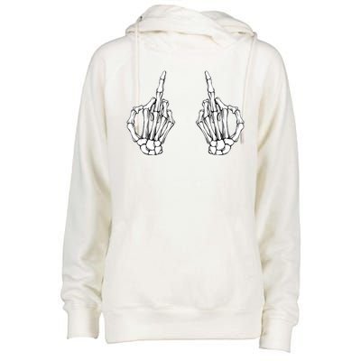 Funny Skeleton Bones Middle Finger Hands Womens Funnel Neck Pullover Hood