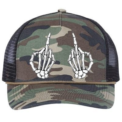 Funny Skeleton Bones Middle Finger Hands Retro Rope Trucker Hat Cap