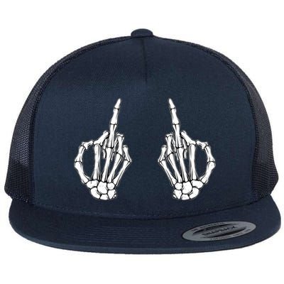 Funny Skeleton Bones Middle Finger Hands Flat Bill Trucker Hat