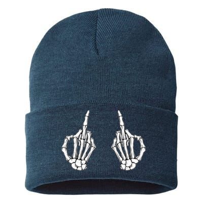 Funny Skeleton Bones Middle Finger Hands Sustainable Knit Beanie