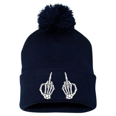 Funny Skeleton Bones Middle Finger Hands Pom Pom 12in Knit Beanie