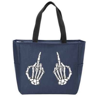 Funny Skeleton Bones Middle Finger Hands Zip Tote Bag