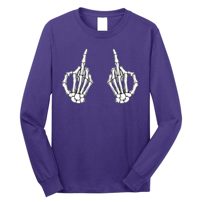 Funny Skeleton Bones Middle Finger Hands Long Sleeve Shirt