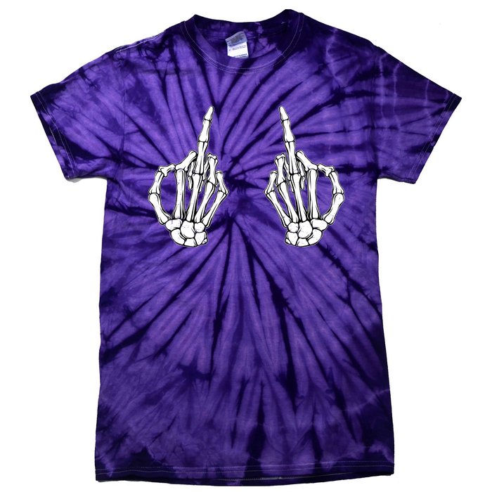 Funny Skeleton Bones Middle Finger Hands Tie-Dye T-Shirt