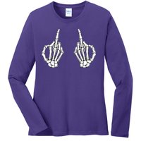 Funny Skeleton Bones Middle Finger Hands Ladies Long Sleeve Shirt