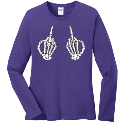 Funny Skeleton Bones Middle Finger Hands Ladies Long Sleeve Shirt