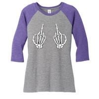 Funny Skeleton Bones Middle Finger Hands Women's Tri-Blend 3/4-Sleeve Raglan Shirt