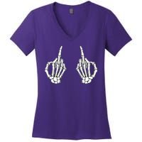 Funny Skeleton Bones Middle Finger Hands Women's V-Neck T-Shirt