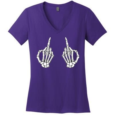 Funny Skeleton Bones Middle Finger Hands Women's V-Neck T-Shirt