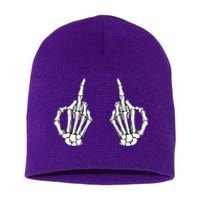 Funny Skeleton Bones Middle Finger Hands Short Acrylic Beanie