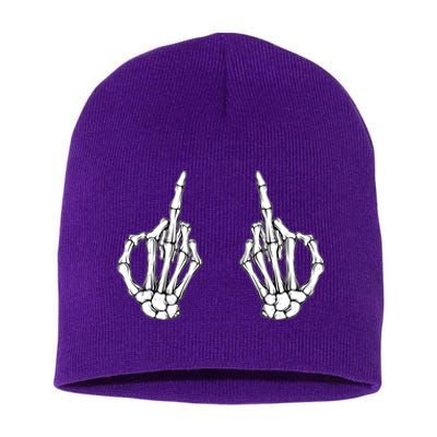 Funny Skeleton Bones Middle Finger Hands Short Acrylic Beanie