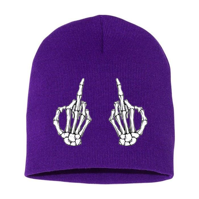 Funny Skeleton Bones Middle Finger Hands Short Acrylic Beanie